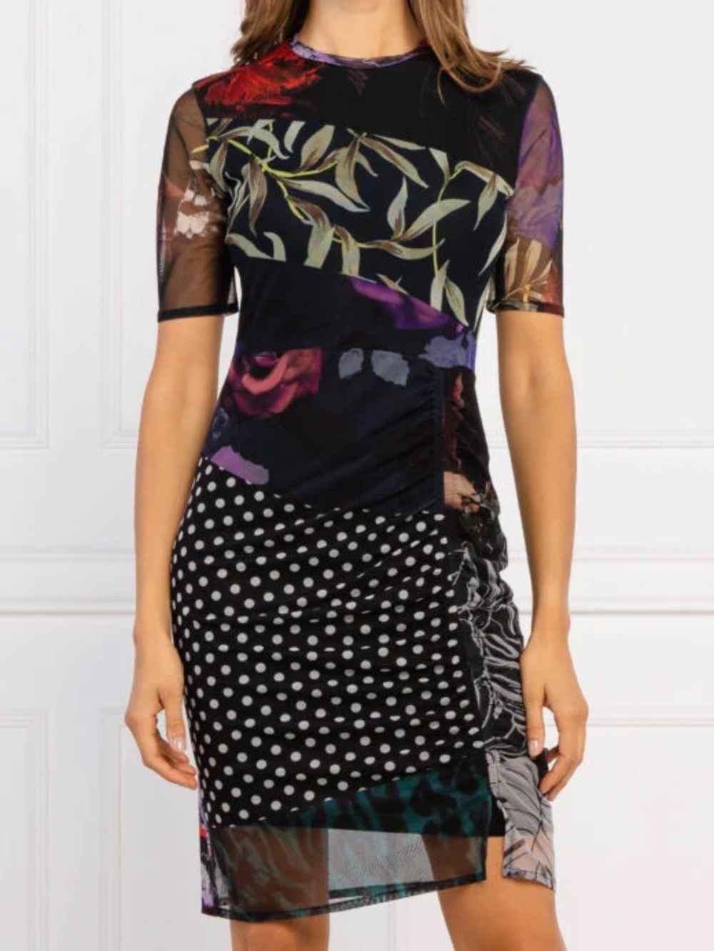 NWT Desigual Amber Mesh Mixed-Print Dress - Picture 2 of 10